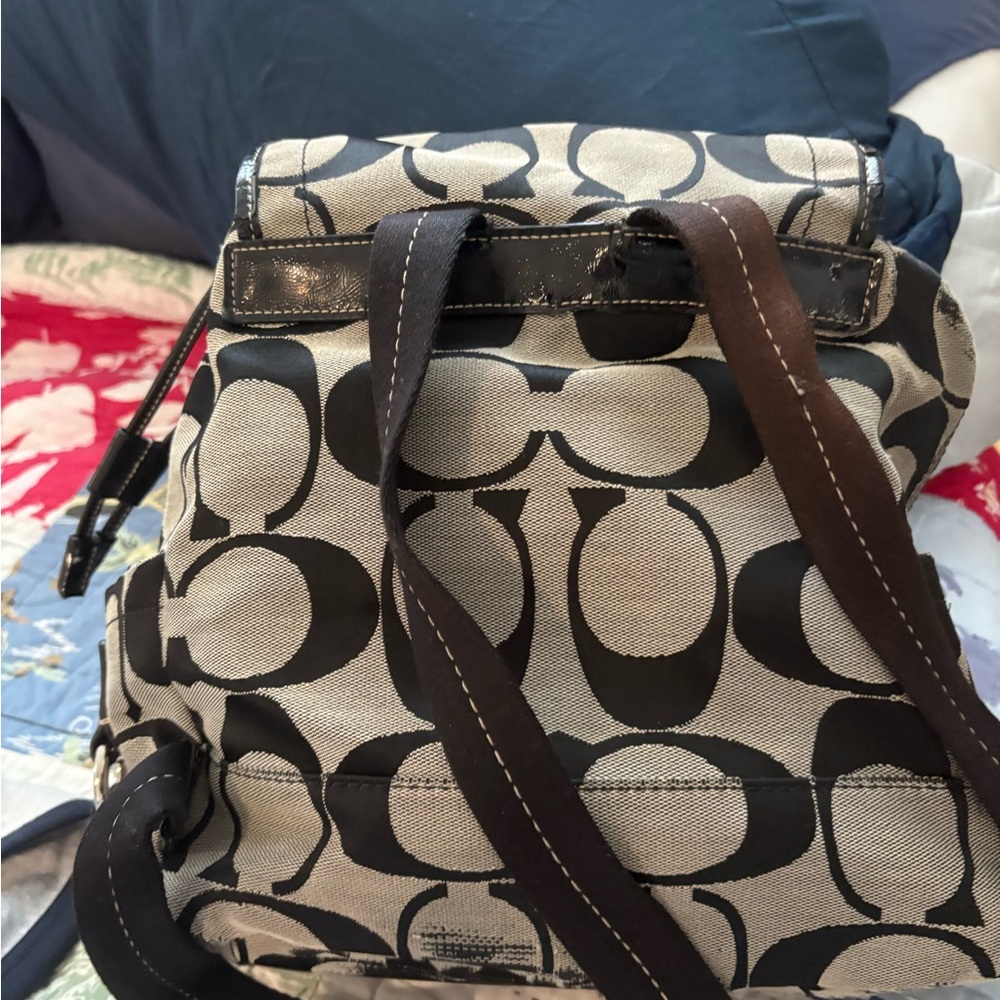 Coach Black and GreySignature Canvas Drawstring Backpack - Picture 9 of 9